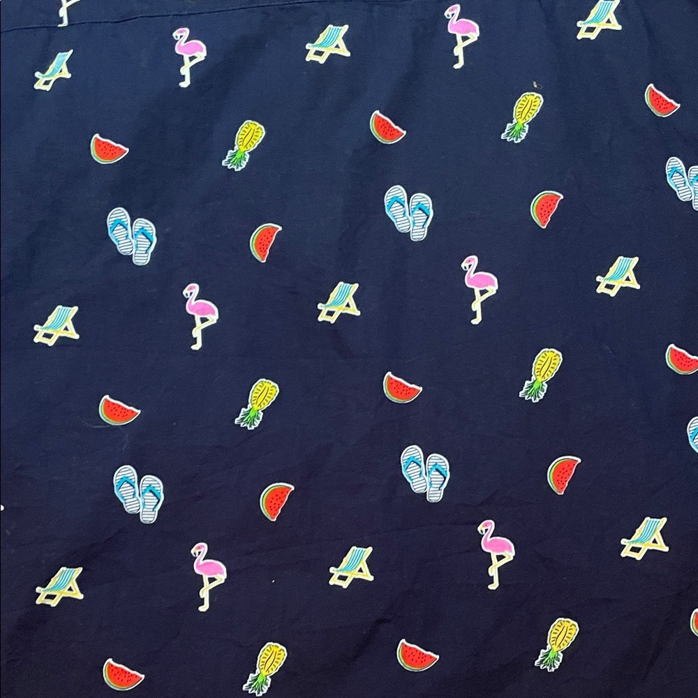SOULSTAR Navy Flamingo Pineapple Print Short Sleeve Shirt Holiday Sun Fun - Picture 5 of 7